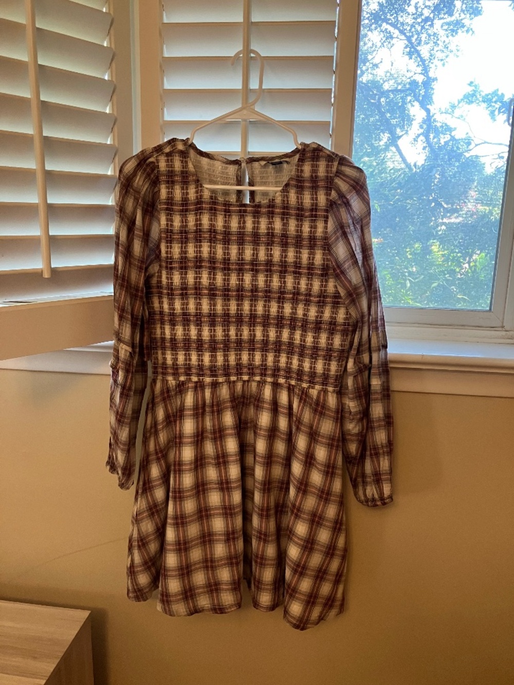 American Eagle Outfitters Dress -Plaid, Long Sleeve, Smocked, Lined